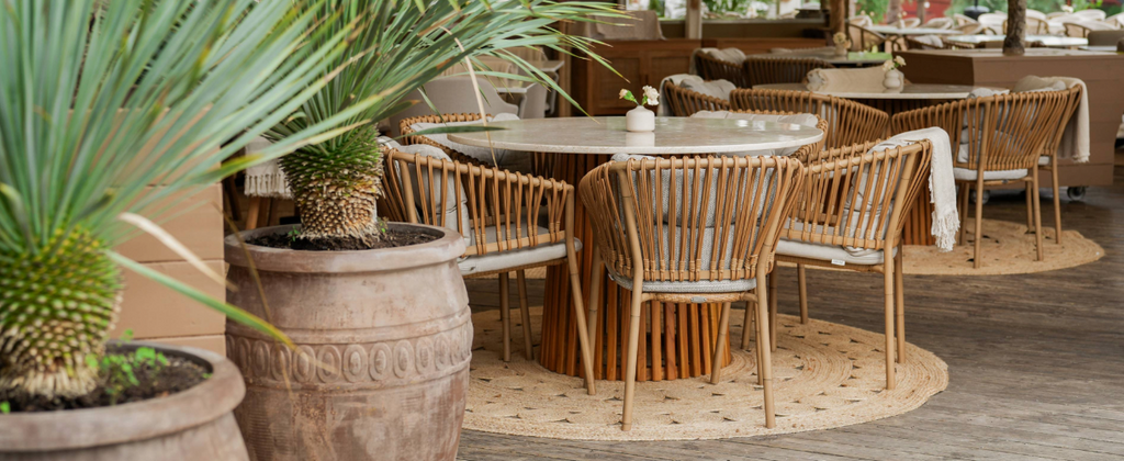 Restaurant decor at Josefina with natural Ocean chairs 