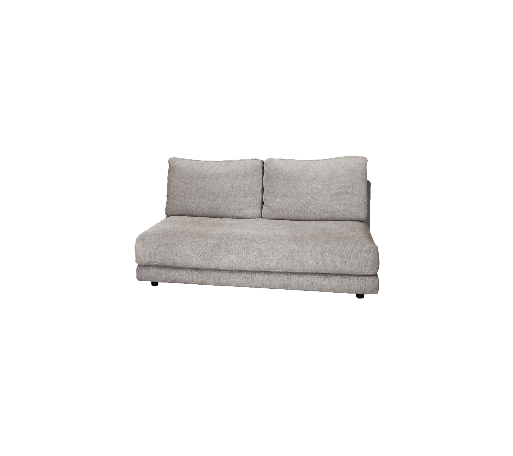 Light gray upholstered sofa with two back cushions, designed for comfort and a modern aesthetic. Ideal for cozy seating arrangements.