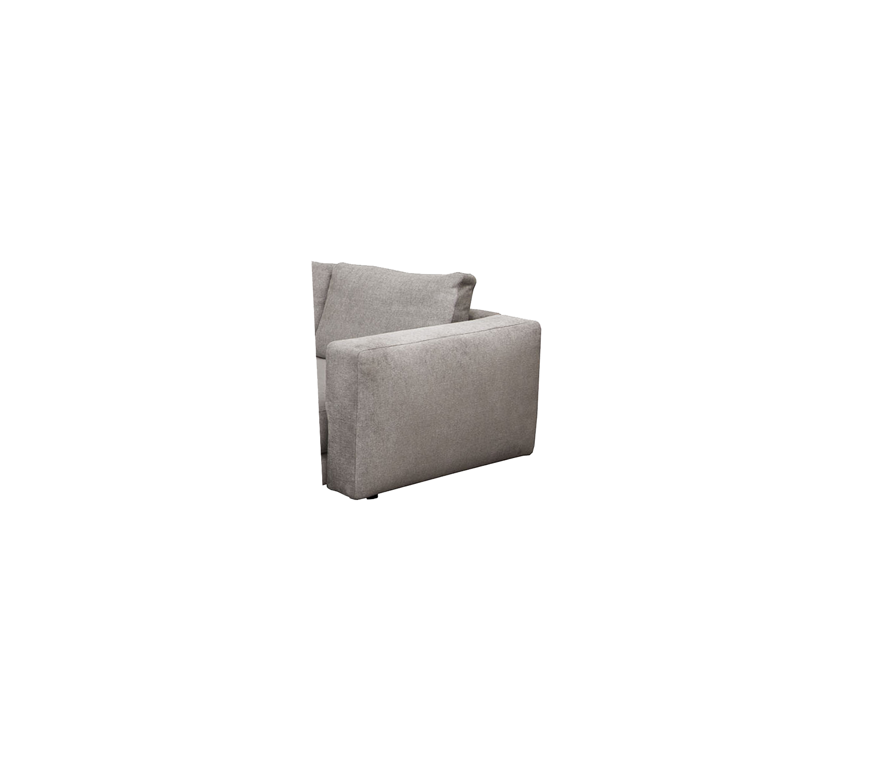 A modern, minimalist armchair in a soft gray fabric, featuring clean lines and a contemporary design. Ideal for stylish seating.