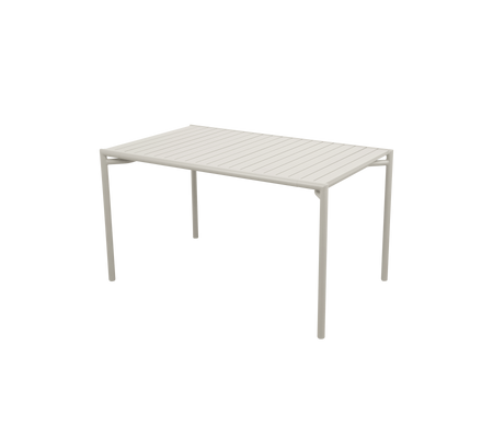 Rectangular table with a slatted surface and four straight legs, featuring a modern and minimalist design in a light color.