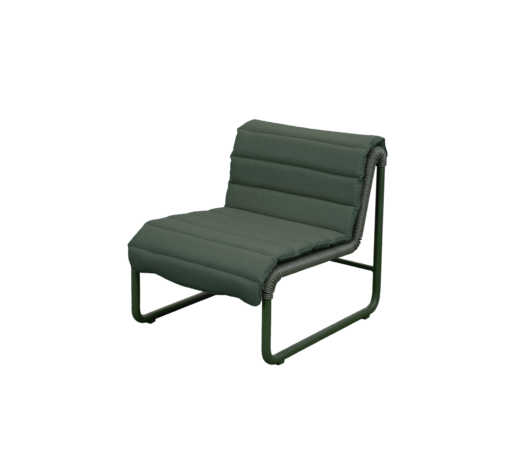 Modern dark green lounge chair with a minimalist design.
