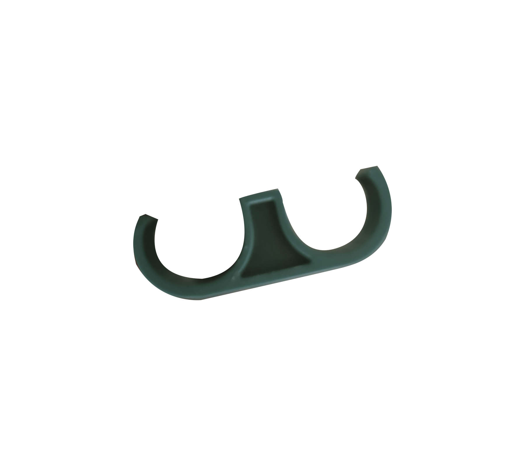 Dark green clip with a uniquely shaped design.