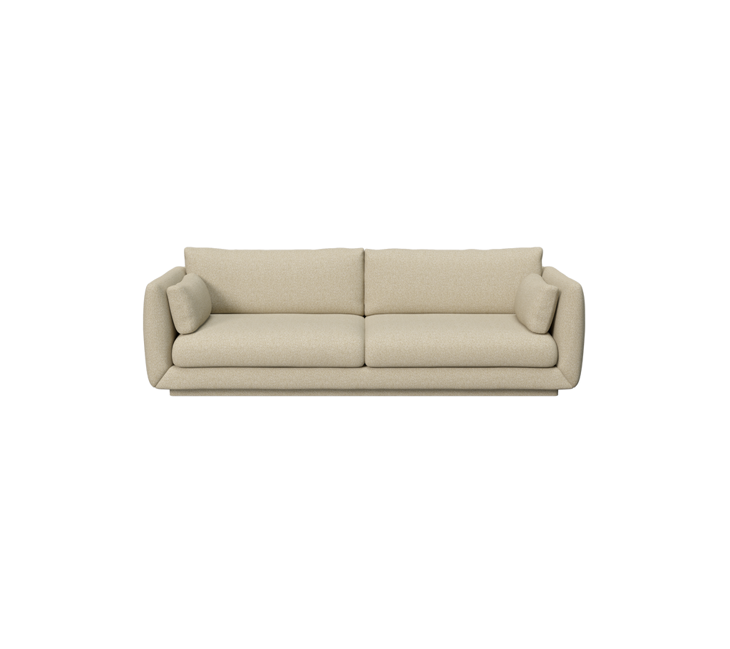 Light brown modern sofa with cushions in a minimalist design.