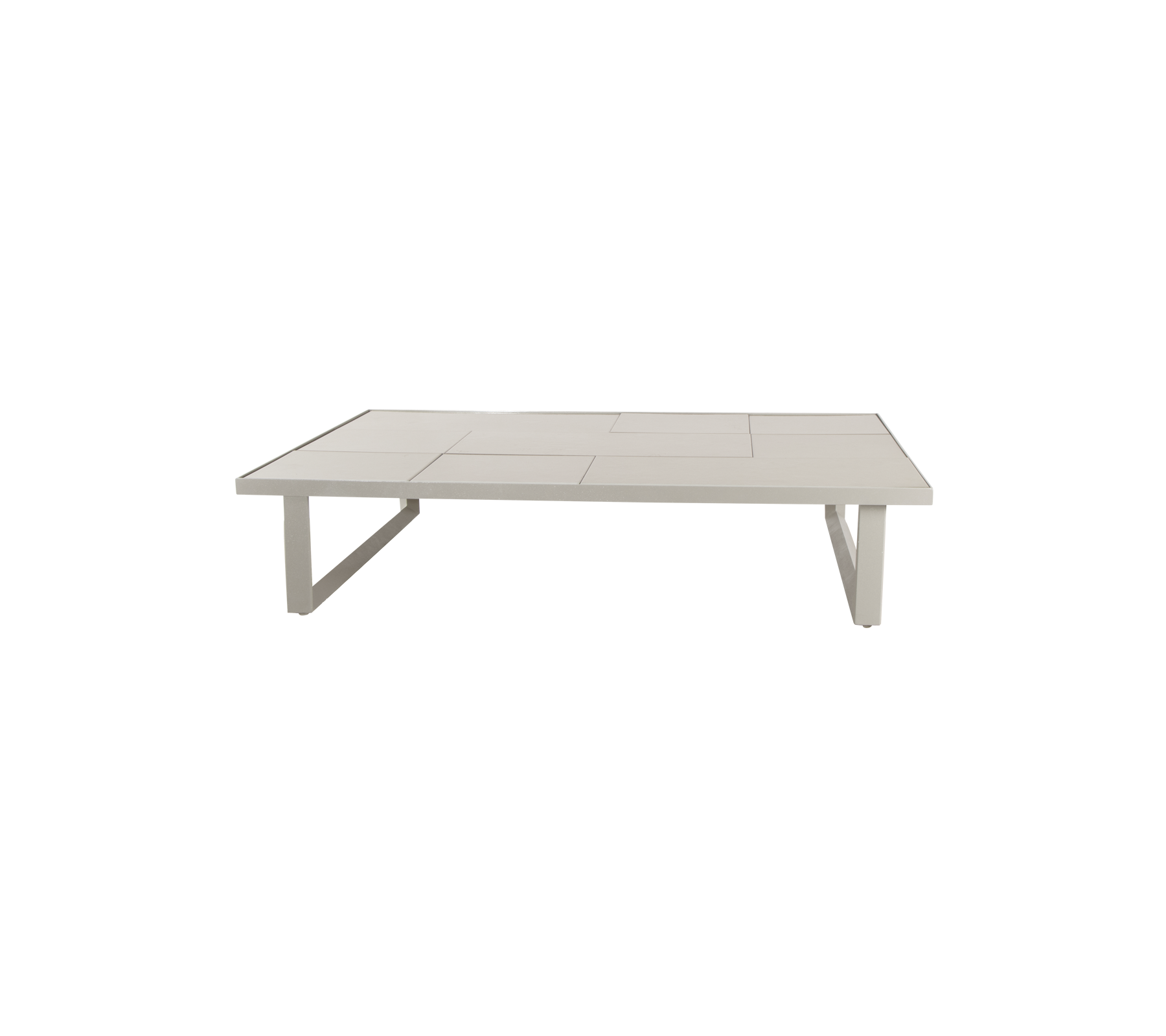 Modern sand-colored table with a minimalist design.