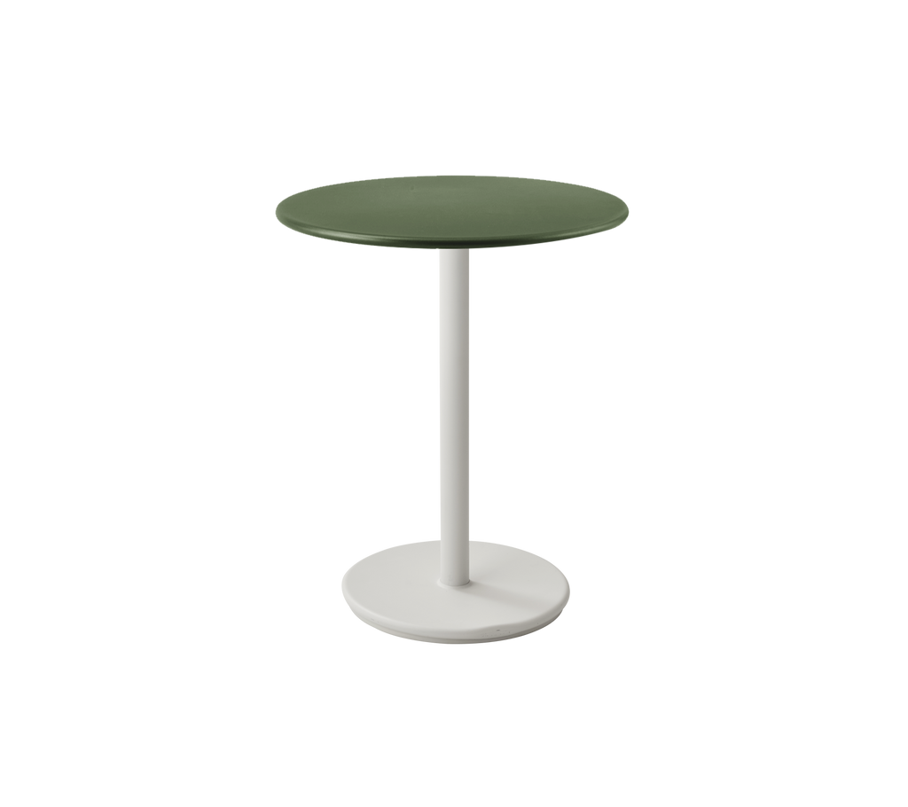 Modern green table with a white base.