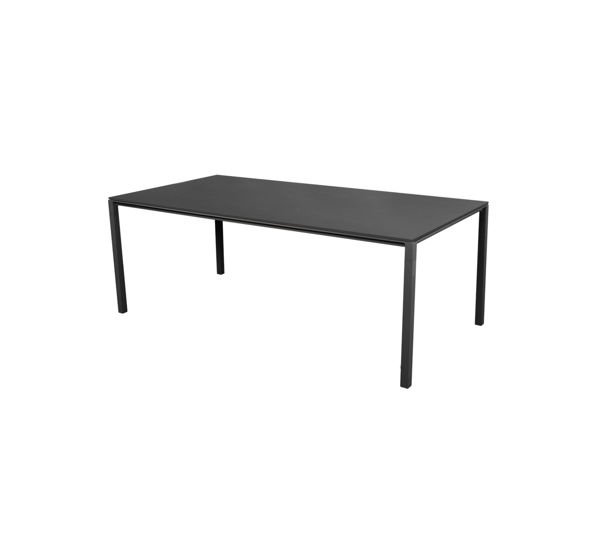 A sleek black table with a minimalist design featuring four straight legs. Suitable for various settings and purposes.