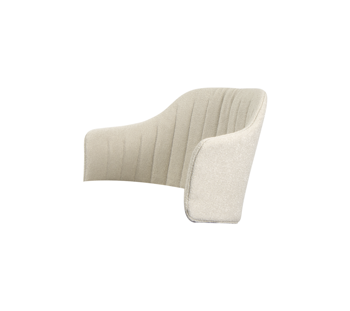 Contemporary upholstered chair with a soft, curved design and vertical stitching, offering a modern aesthetic and comfort.