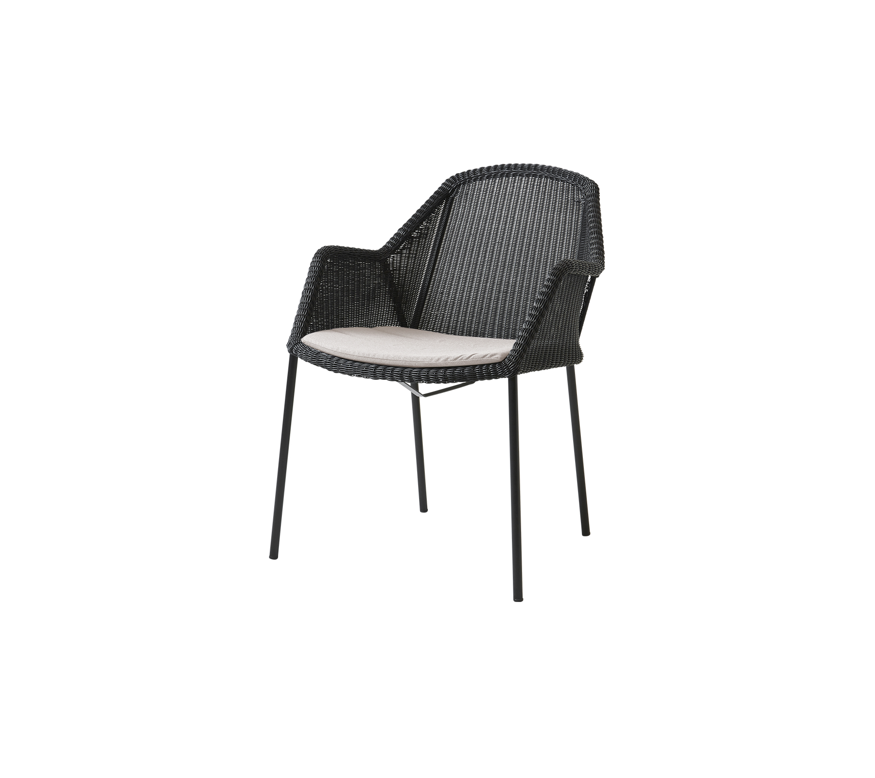 Black wicker armchair with a cushioned seat, designed for outdoor use. Model numbers: 5464LS, 5464YSN92.