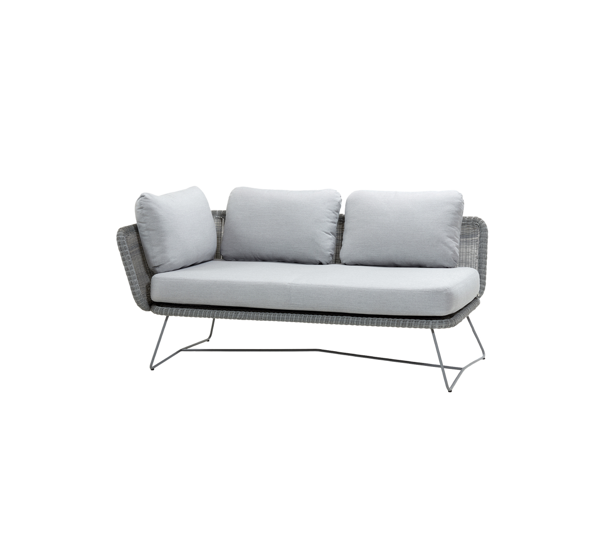 Modern sofa with a sleek gray frame and plush light gray cushions, designed for comfort and style. Ideal for any relaxation space.