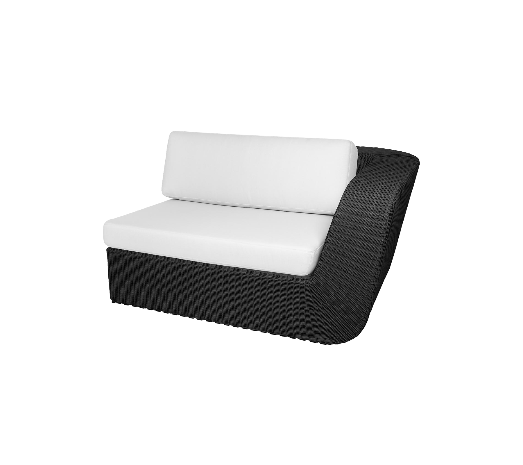 Contemporary seating with a sleek black frame and plush white cushions, designed for comfort and style.