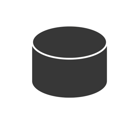 A simple cylindrical object in a dark color, with a flat top and sides, representing a basic geometric shape.