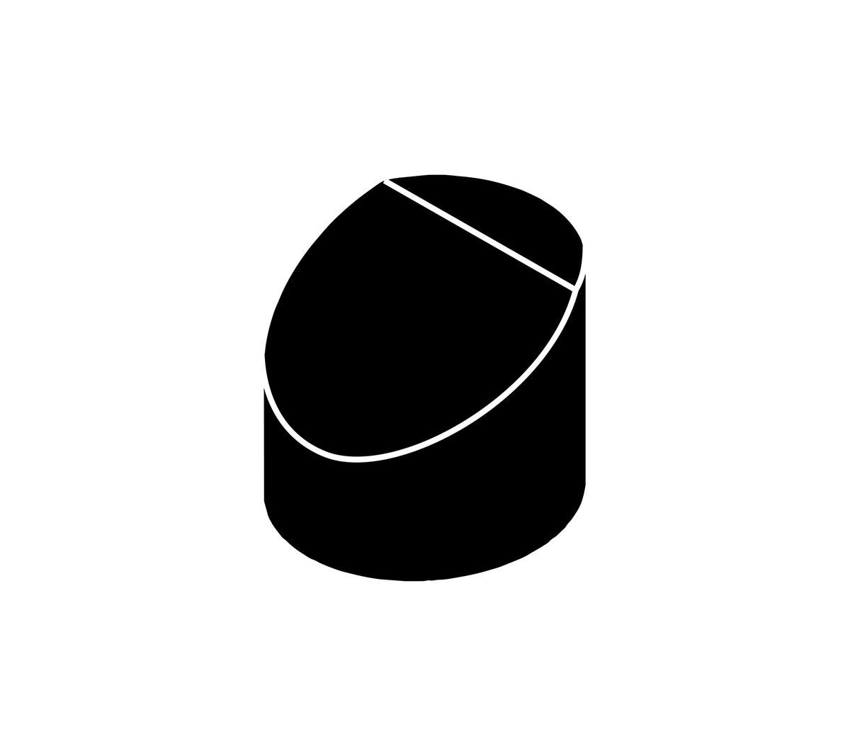 Black ottoman with a rounded top.