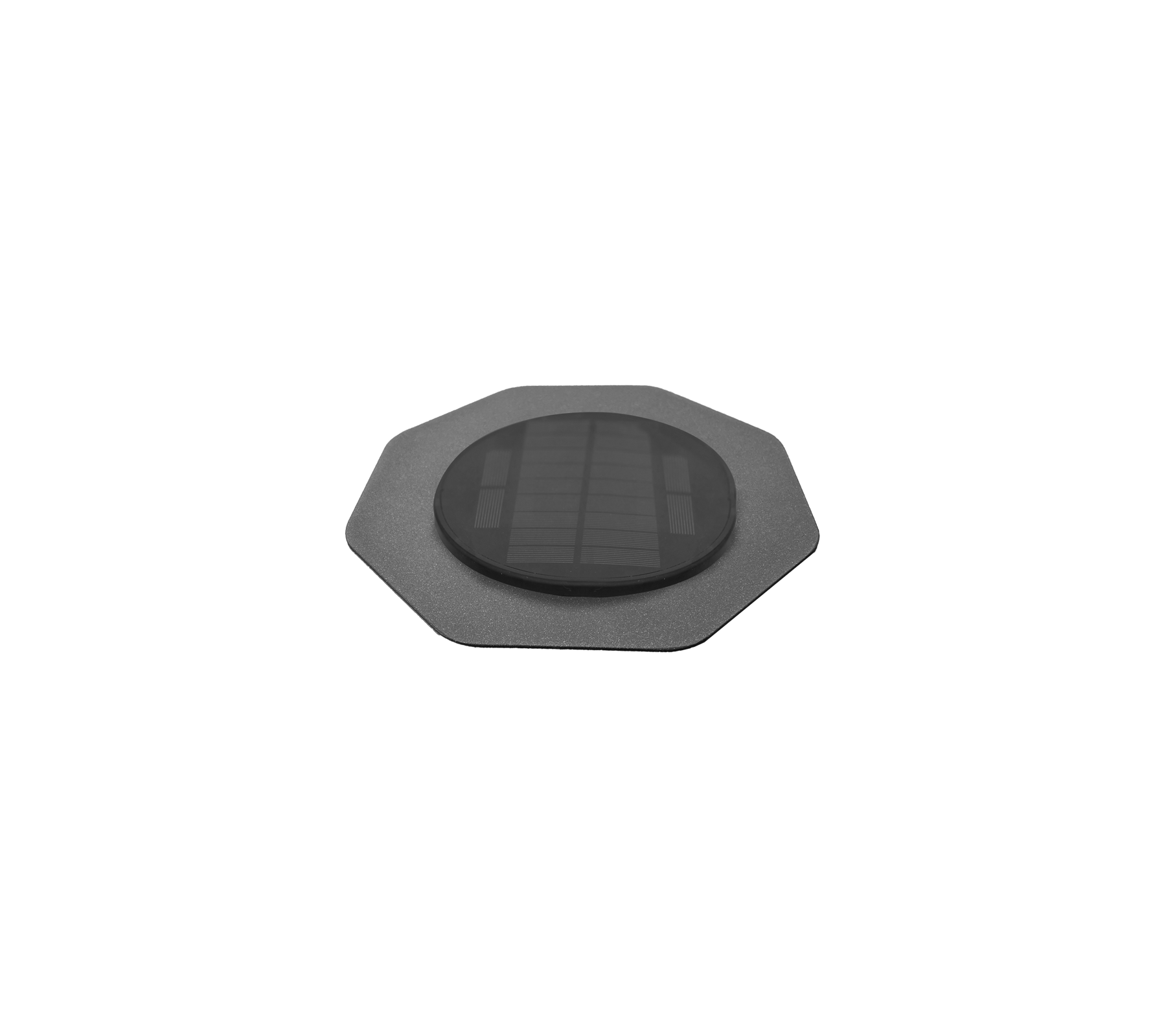 Octagonal solar-powered LED light with a sleek black finish, designed for efficient outdoor lighting solutions.