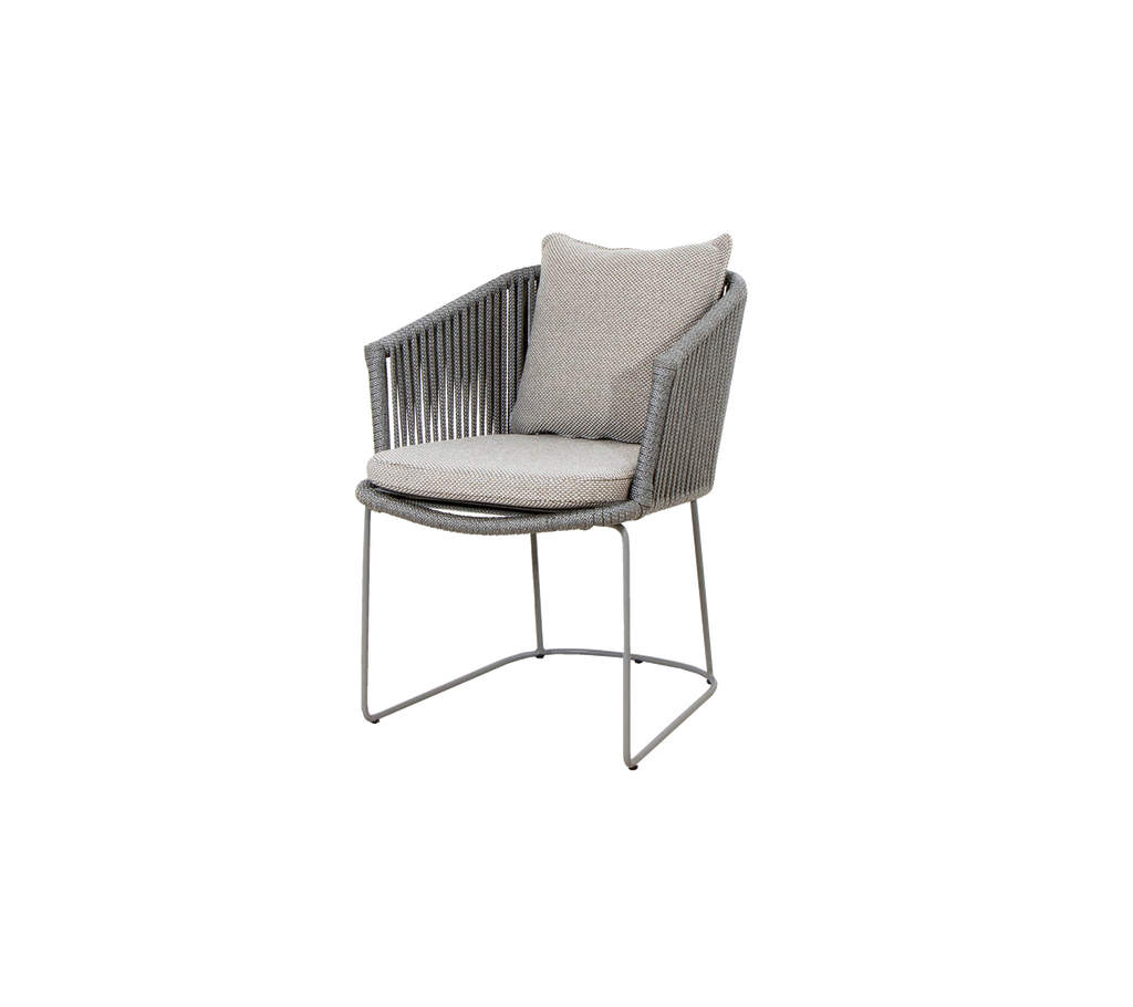 Stylish armchair with a gray woven design and a cushioned seat, ideal for indoor or outdoor use. Model numbers: 7441ROG, 7441YN146.