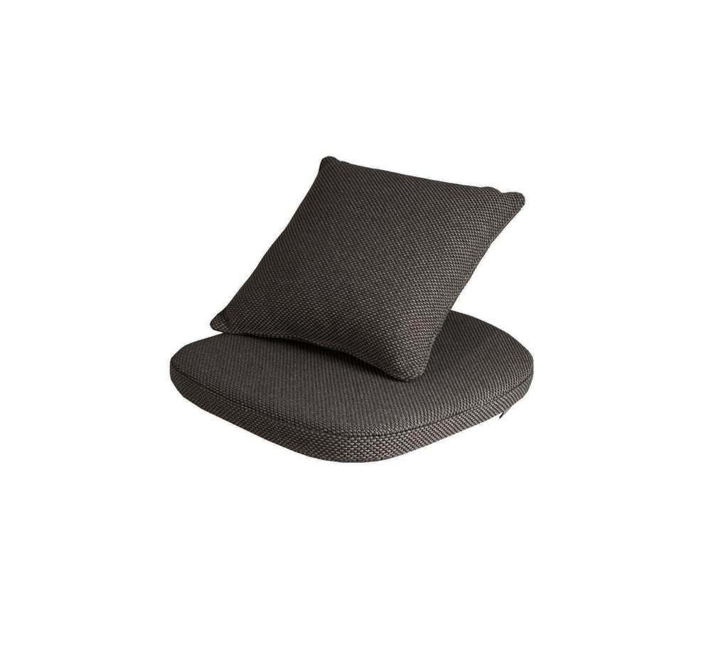 Dark-colored cushion set featuring a square back pillow and round seat cushion, designed for comfort and style.