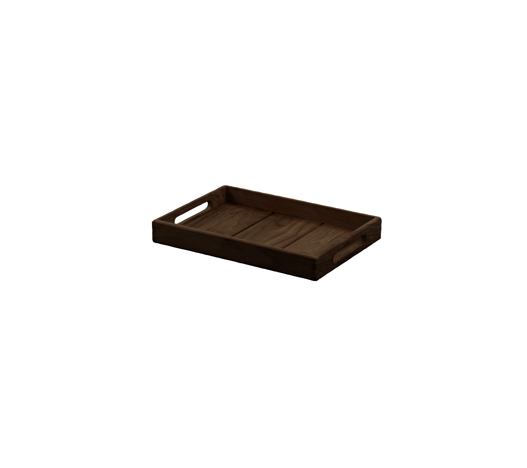 Dark brown tray with handles, featuring a simple design.
