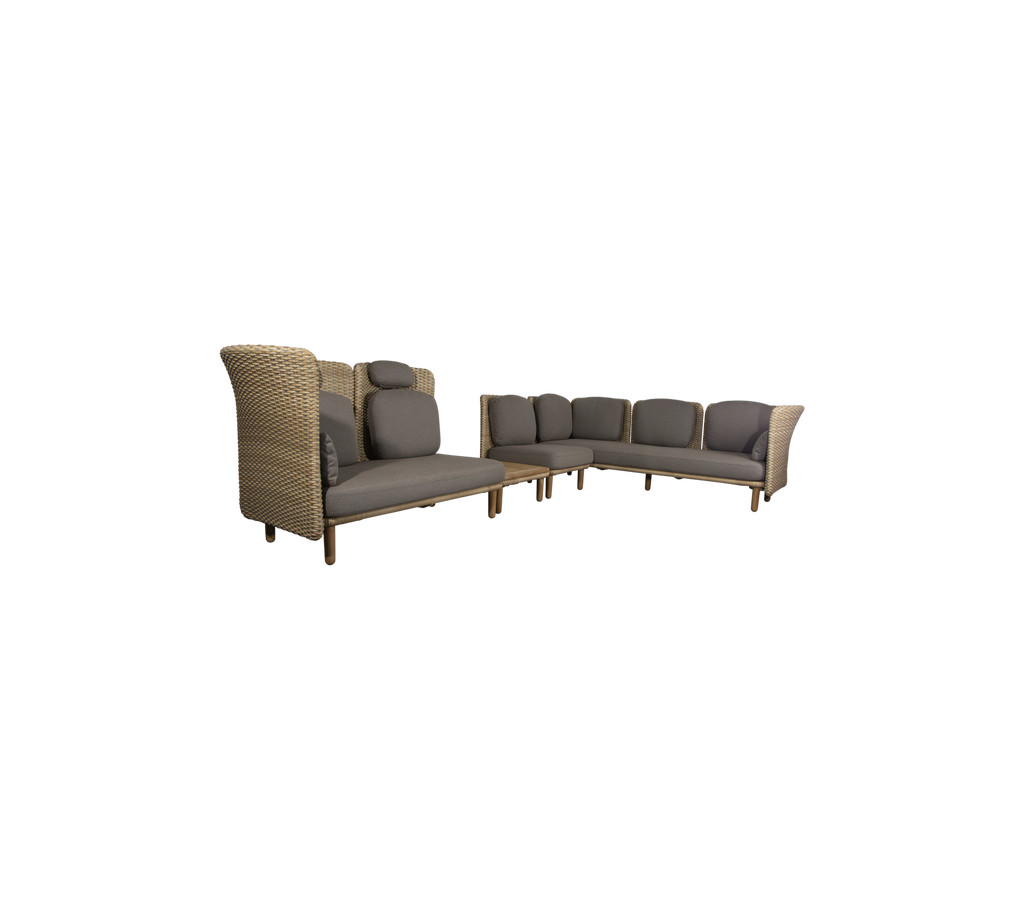 Arch corner sofa w/ low+high arm/backrest & table