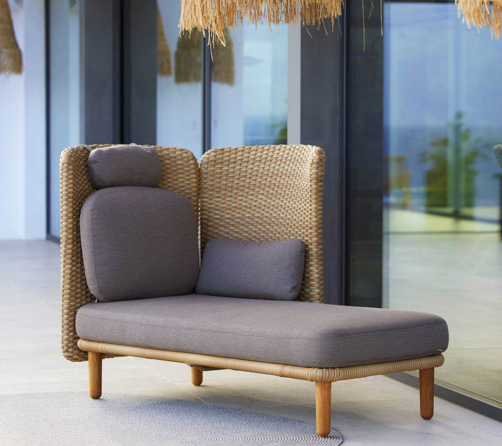 Comfortable two-seater sofa module with a woven back and cushioned seating, designed for relaxed lounging. Ideal for outdoor spaces.