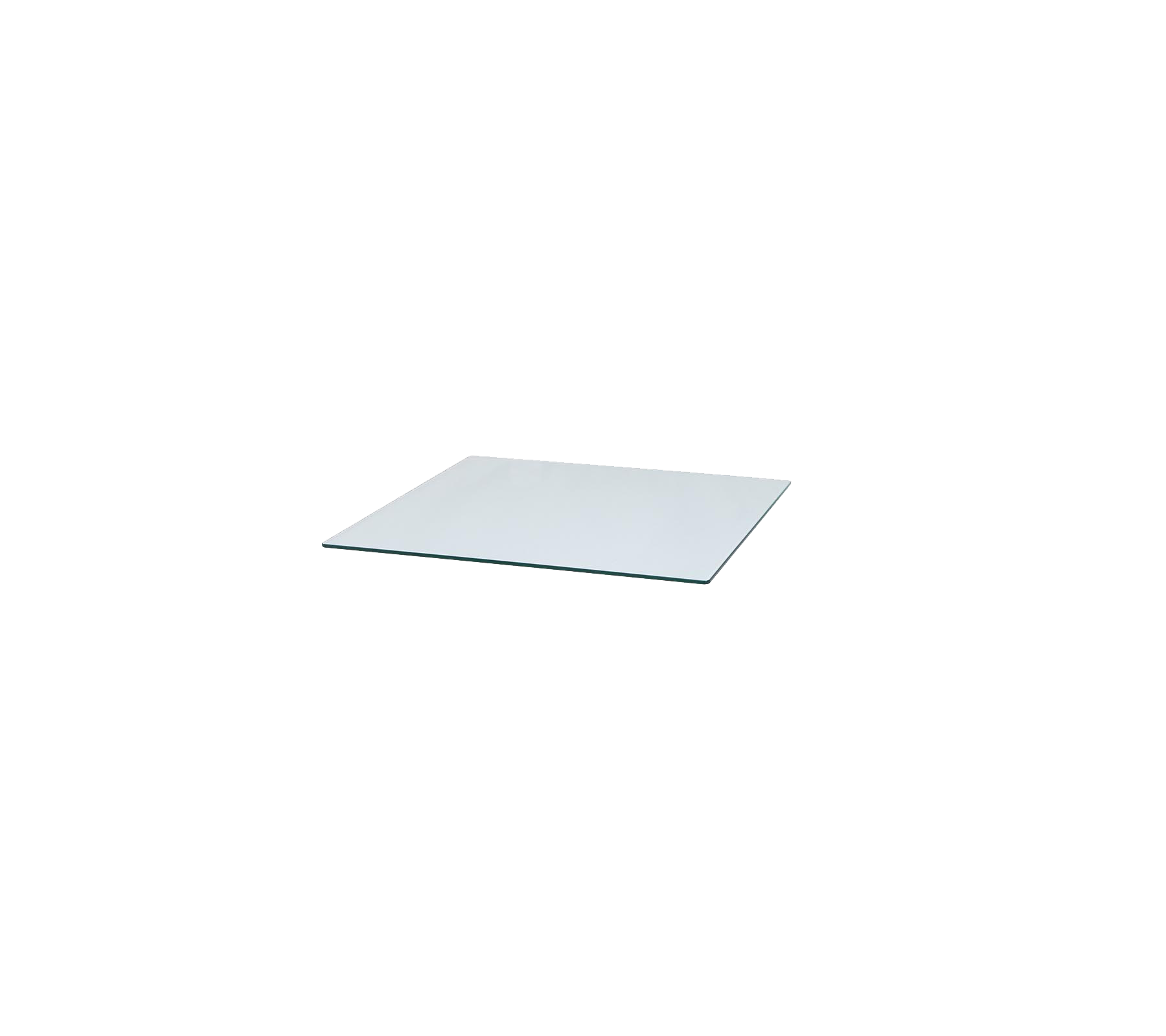 Transparent glass panel, rectangular shape, suitable for various applications such as tabletops or display surfaces.